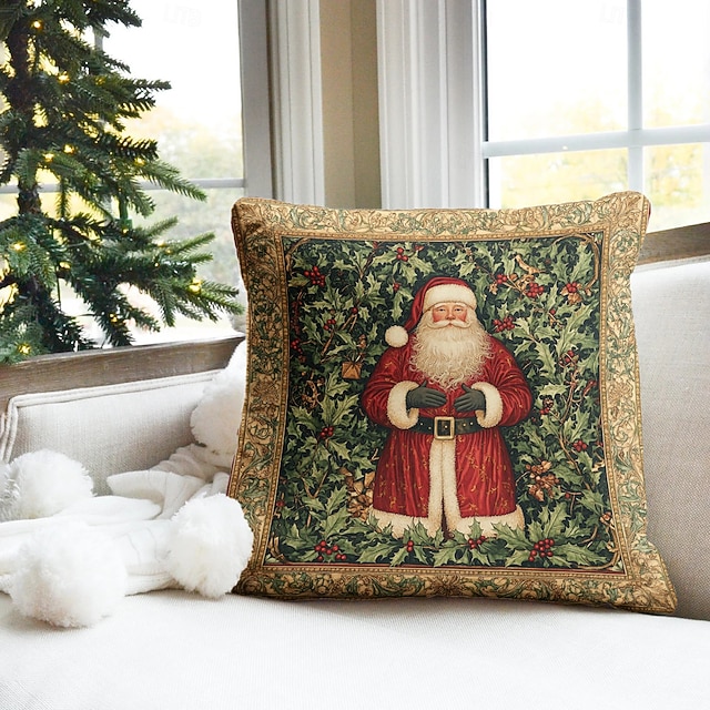 Christmas Decorations Decorative Toss Pillows Cover Holly Santa 1PC Soft Square Cushion Case Pillowcase for Bedroom Livingroom Sofa Couch Chair 16