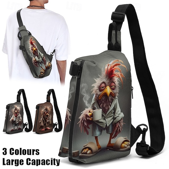  Funny Cartoon Rooster Sling Bag with Adjustable Strap – Casual Lightweight Crossbody Bag for Everyday Use