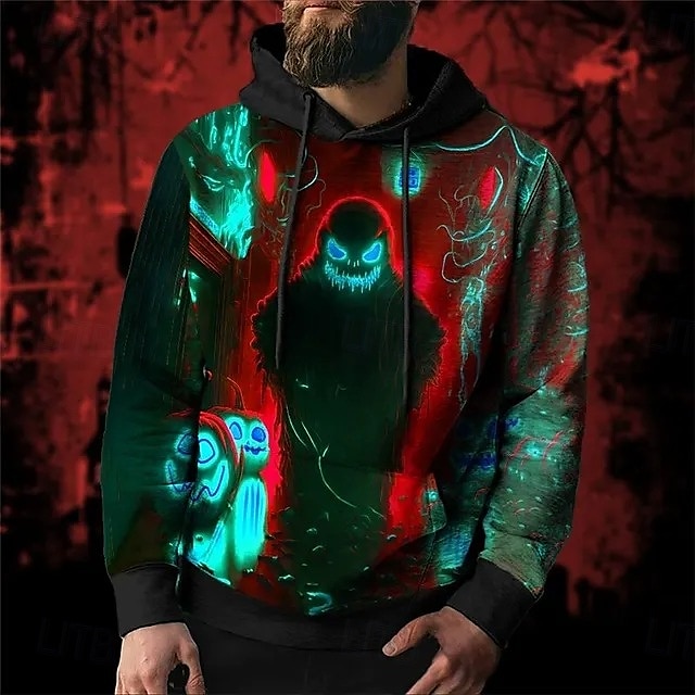  Horror Movie Ghost Hoodie Pullover Halloween 3D Front Pocket Graphic For Couple's Men's Women's Adults' Halloween Carnival Masquerade 3D Print Party Casual Daily