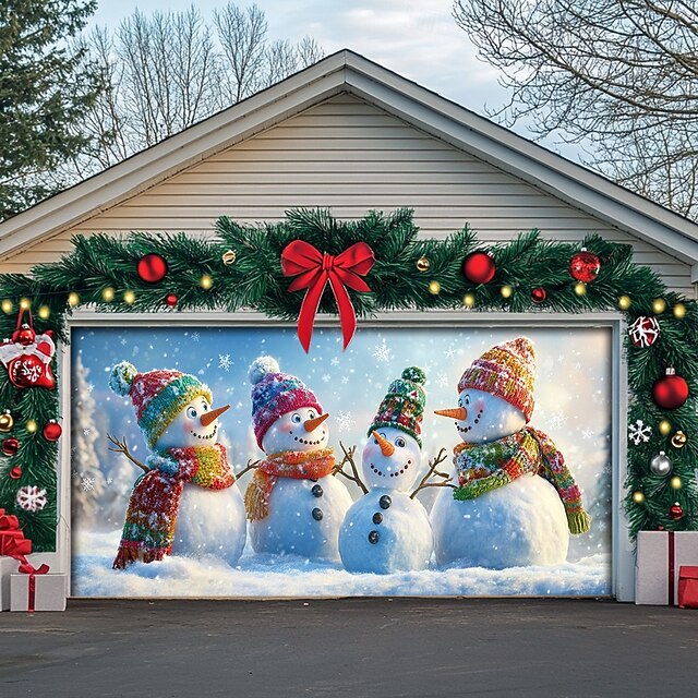 Christmas Outdoor Garage Door Cover Xmas Banner Snowmans Large Christmas Backdrop Decoration for Holiday Outdoor Garage Door Home Wall Decorations 23