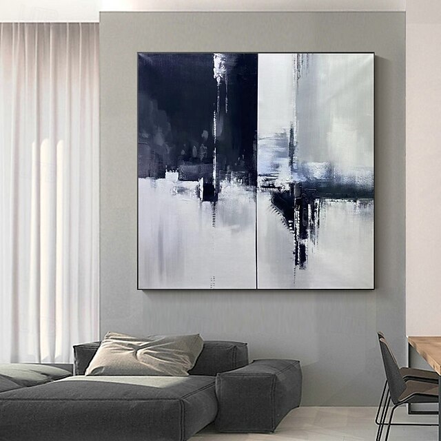 Palette Knife Abstract Painting Hand Painted Black And White Oil