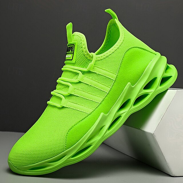 Men's Neon Green Breathable Mesh Athletic Sneakers with Hollow Out Sole - Lightweight Running and Sports Shoes for Gym, Training, and Casual Wear 24