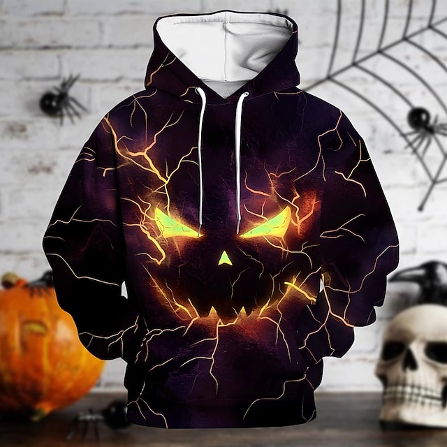  Halloween Pumpkin Hoodie Pullover Halloween 3D Front Pocket Graphic For Couple's Men's Women's Adults' Halloween Carnival Masquerade 3D Print Party Festival
