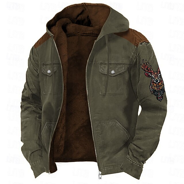 Men's Hoodie Basic Vintage Sweatshirt Fleece Graphic Reindeer Brown