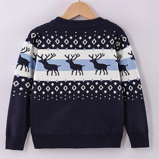 Kids Boys Christmas Cardigan Geometric Long Sleeve Button School Daily