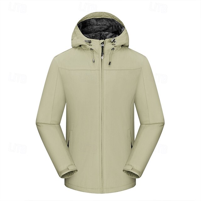  Men's Hiking Fleece Jacket Winter Outdoor Patchwork Thermal Warm Fleece Lining Waterproof Windproof Fleece Jackets Full Zip Climbing Camping / Hiking / Caving Traveling Black Army Green Red Blue Khaki