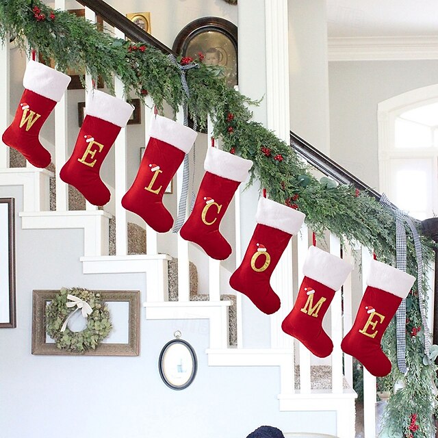 Personalized Letter Christmas Stocking, Red HighEnd Gold Velvet Letter