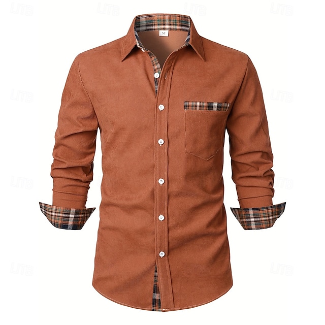  Per uomo Camicia Camicia di velluto a coste Sovracamicia A quadri Esterno Strada Nero Blu marino Marrone Verde Manica lunga Colletto Inverno Primavera & Autunno Abbigliamento