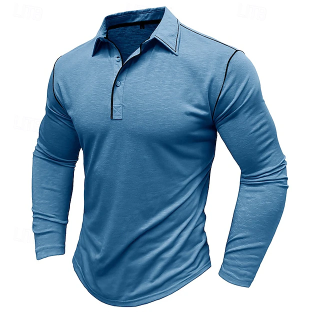 Men's Polo Shirt Golf Shirt Casual Sports Lapel Long Sleeve Fashion Basic Plain Button Pocket Spring & Fall Regular Fit White Yellow Army Green Blue Light Grey Polo Shirt 10