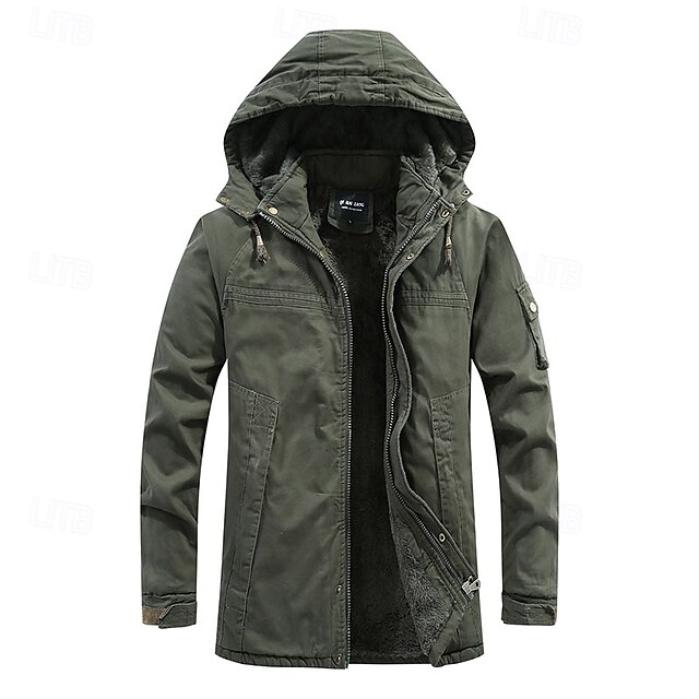  Herren Winterjacke Fleecejacke Freizeitjacke Täglich Urlaub warm Tasche Vlies Herbst Winter Glatt Modisch Strassenmode Mit Kapuze Standard Schwarz Khaki Armeegrün Jacken