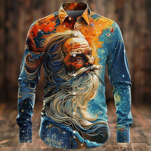Christmas Santa Claus Casual Men's Button Up Shirt Long Sleeve Party