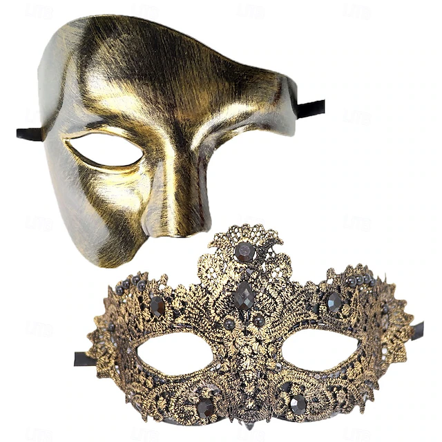 Halloween Mask Venetian Mask Mask On a Stick Couples 2 PCS Carnival Mask Half Face Adults' Unisex Halloween Carnival Mardi Gras Party Party Evening Wear Masquerade Easy Halloween Costumes Dress Up 16