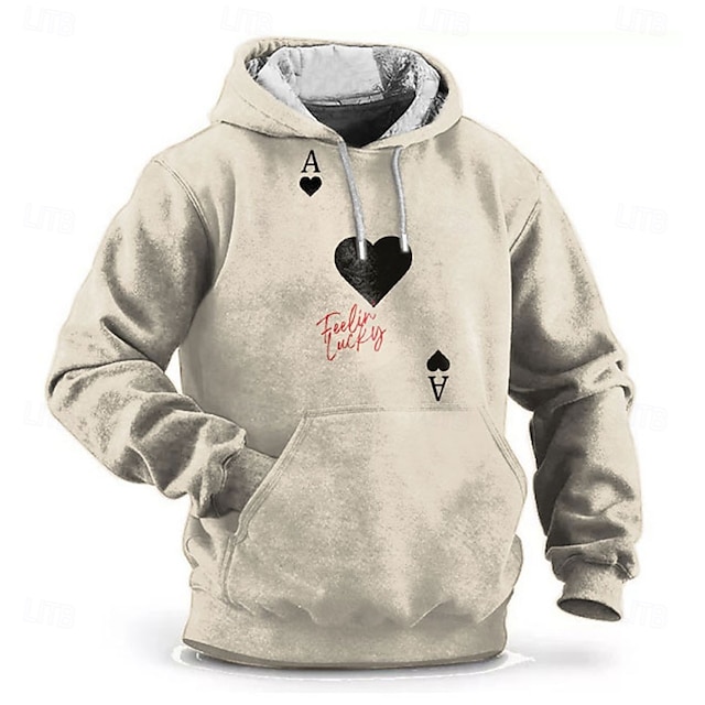  Homens Pôquer Moletom Moletons Moletom Manga Longa Moletom com capuz Com Capuz Moda Impressão 3D Esportes Streetwear Branco Bege Bolsos Impressão 3D Outono Inverno Designer