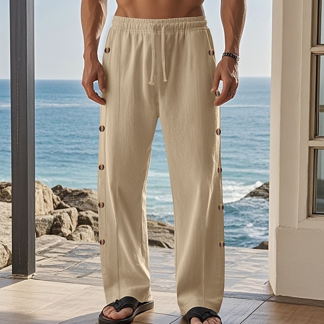  Bărbați Pantaloni de in Pantaloni Pantaloni de vară Pantaloni de plajă Buzunar Cordon Talie elastică Simplu Confort Respirabil Vacanță Zilnic Concediu Hawaiană Boho Verde Militar Negru
