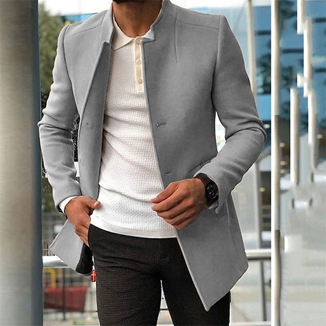  Herren Peacoat Trenchcoat Täglich Urlaub Herbst Winter Polyester warm Oberbekleidung Bekleidung Modisch Klassisch Glatt Tasche Ständer Einreihiger Verschluss