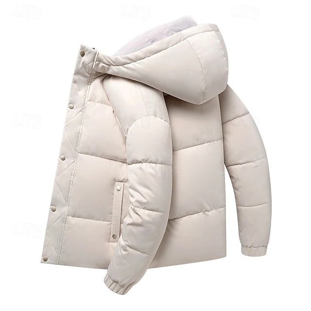 Men's Winter Coat Puffer Jacket Padded Hoodied Jacket Hooded Fall & Winter Solid / Plain Color Leisure Hooded Short Apricot Black Yellow Sky Blue Gray Jacket 8