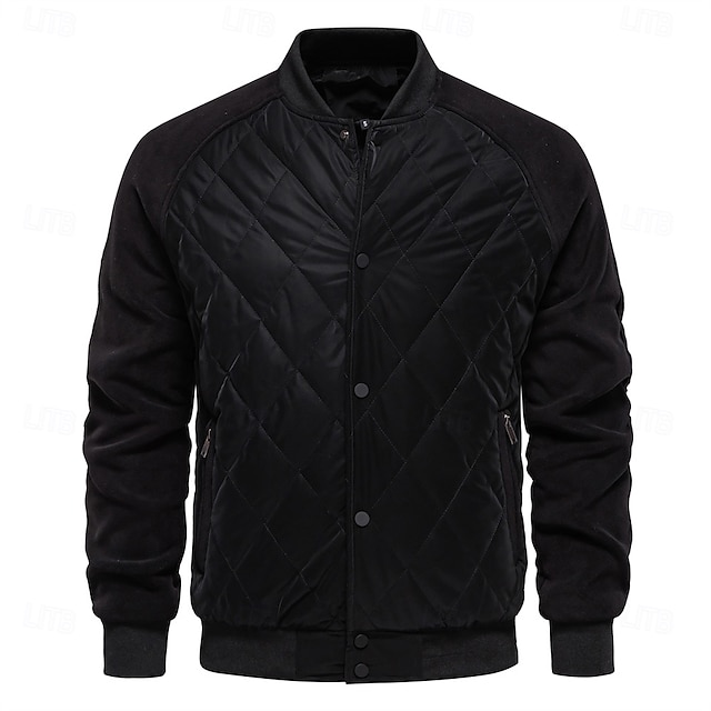  Hombre Chaqueta de bombardero Chaqueta de lana Acolchado Casual Diario Estilo retro Otoño invierno Bloque de color Casual Cuello Mao Regular Color Camello Albaricoque Negro Verde Ejército Gris