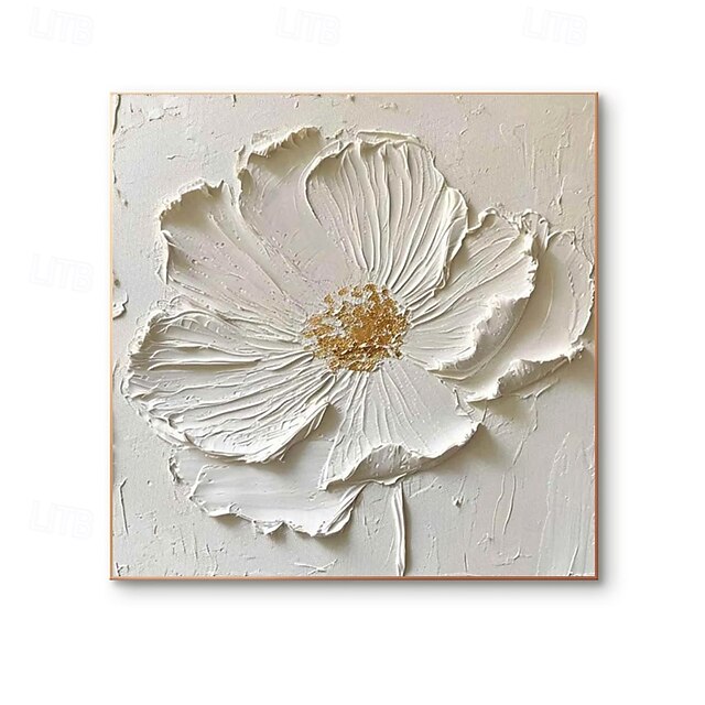 Creamy White 3D Texture Flower Oil Painting on Canvas Large Flower Wall