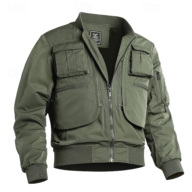  Herre Bomberjakke Taktisk jakke Vindjakke Sport & Udendørs Campering & Vandring Vandtæt Vindtæt jakke Lynlås Lomme Efterår Vinter Helfarve Aktiv Hætte Normal Sort Mørkegrøn Kakifarvet Jakker