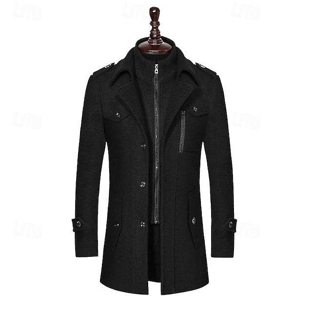  Herr Vindtät jacka Yllekappa Trenchcoat Dagligen Semester Höst vinter Ylle Håller värmen Vindtät Ytterkläder Kläder Mode Klassisk Slät Ficka Kavajslag Enkelknäppt