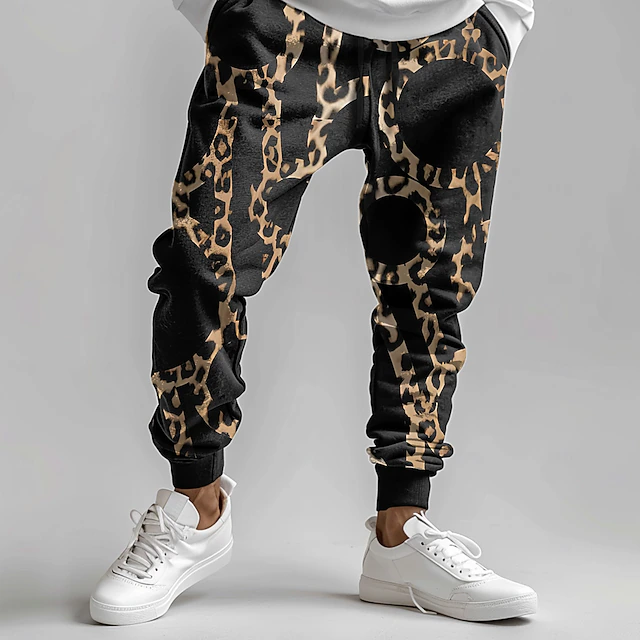Men's Leopard Print Sweatpants Joggers Pants Trousers Mid Waist Drawstring Elastic Waist Fashion Casual Party Evening Wear Dailywear Pocket Spring Fall Winter 3D Print Black4
