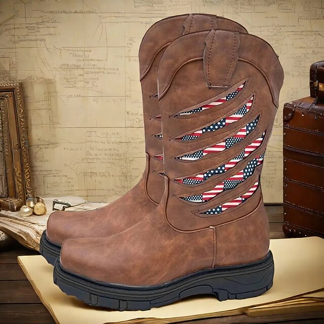  Herr Stövlar Cowboystövlar Militärkängor Plusstorlekar Ledigt Utomhus Dagligen PU Andningsfunktion Bekväm Halksäker Slip-on Svart Brun Höst Vinter