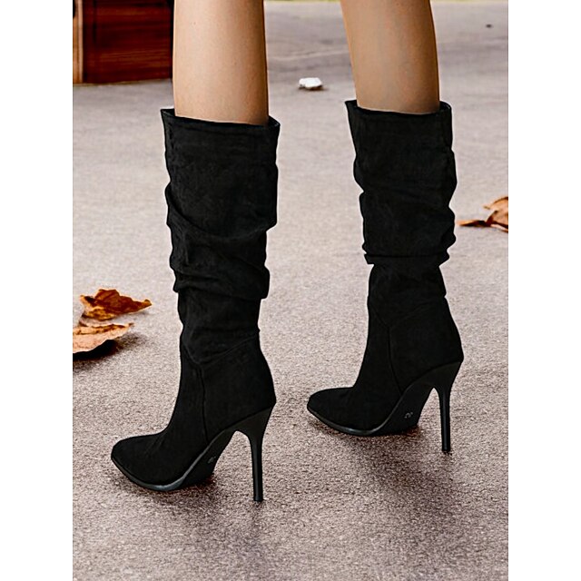  bottes hautes en daim marron clair pour femmes avec talons aiguilles et bout pointu, chaussures élégantes d'automne et d'hiver pour une tenue décontractée et de soirée