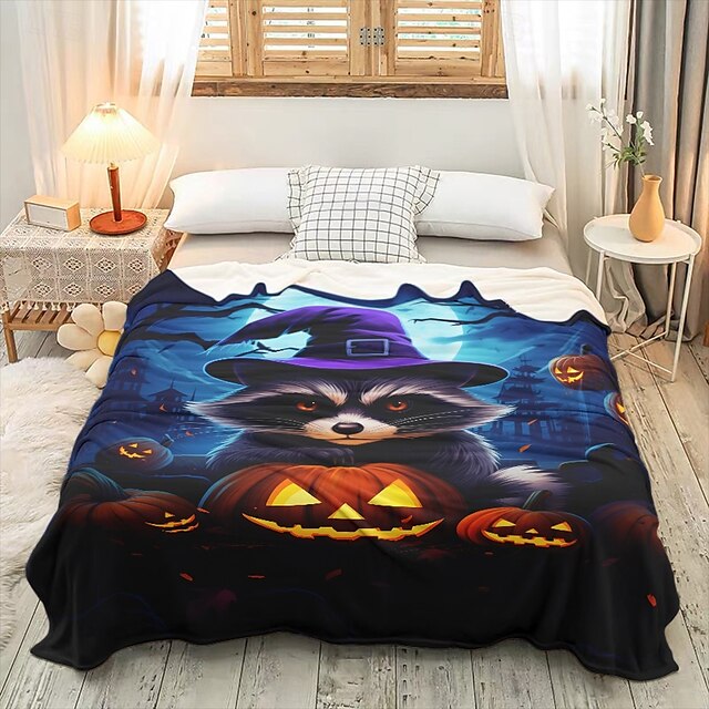  cobertor com tema de halloween com personagens e abóboras aconchegante e assustador