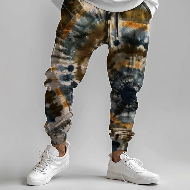 Men's Tie Dye Sweatpants Joggers Pants Trousers Mid Waist Drawstring Elastic Waist Fashion Party Evening Wear Dailywear Pocket Spring Fall Winter 3D Print Blue4