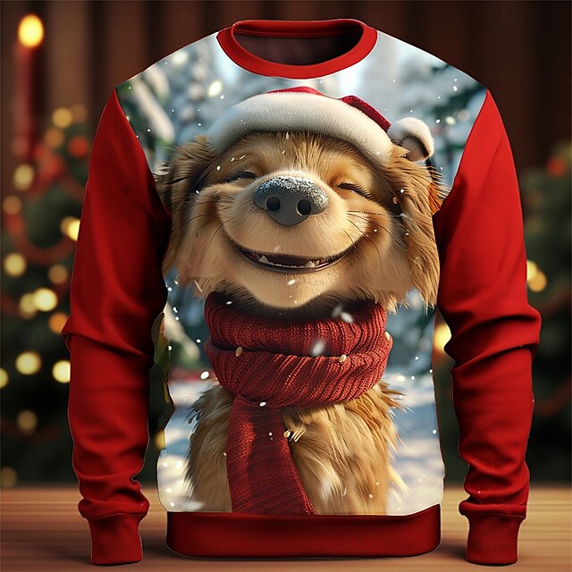  Navidad Hombre Perro Impresión 3D 3D Sudaderas Sudadera Sudadera Manga Larga Camisa de entrenamiento Cuello Barco 3D Gracioso Impresión 3D Navidad Vacaciones Fiesta Cuello redondo Impresión 3D 3D