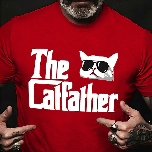  Men's Cat Letter Graphic Prints T Shirt Graphic Tee 100% Cotton Short Sleeve Graphic Shirt Red Blue Green Comfortable Tee Vacation Street Fashion Designer Clothing