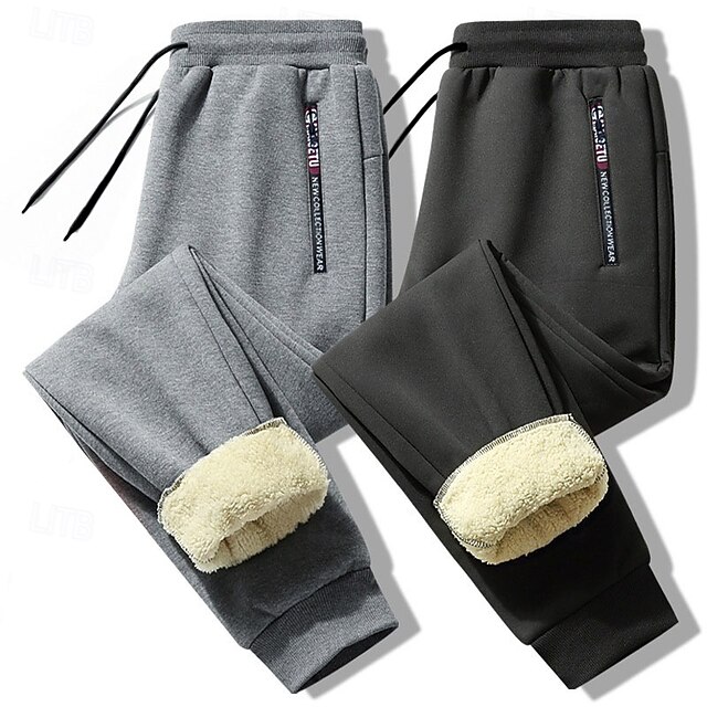 Men's Sherpa Fleece Pants Sweatpants Joggers Winter Pants Pocket Letter
