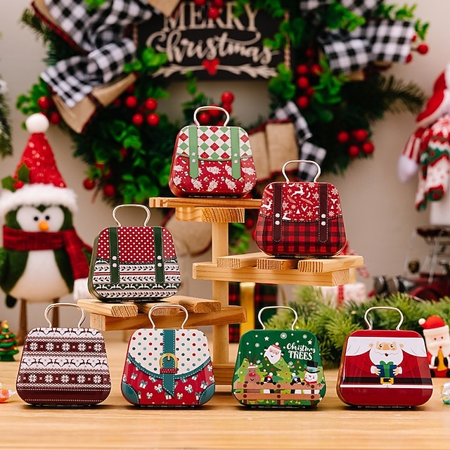 Christmas Portable Gift Tin Box, Candy Container with Handle, Small ...