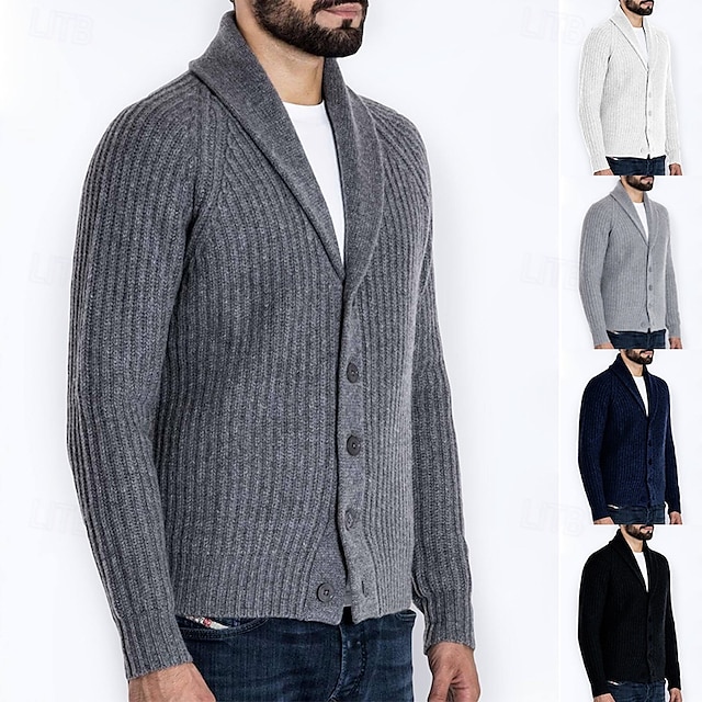  Herren Strickjacke Strickpullover Gerippt Stricken Standard Knopf hoch Feste Farbe Kargen Modisch Klassisch Freizeitskleidung Verabredung Bekleidung Herbst Winter Schwarz Weiß S M L
