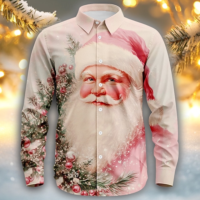Christmas Santa Claus Casual Men's Button Up Shirt Long Sleeve Party