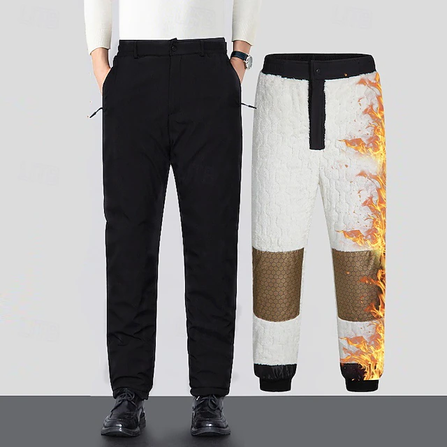 Men's Sherpa Dress Pants Fleece Pants Trousers Suit Pants Pocket Elastic Waist Straight Leg Plain Comfort Warm Full Length Business Casual Daily Fashion Streetwear Black Blue 15
