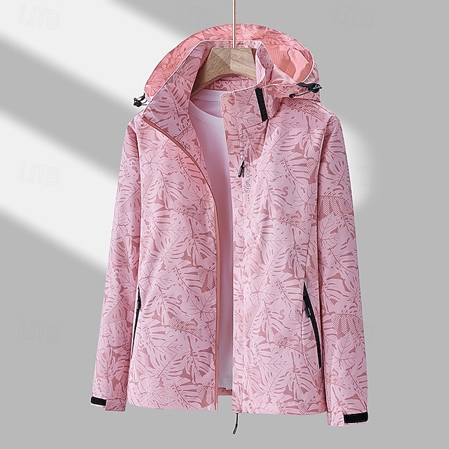  Mulheres Jaqueta Softshell Jaqueta de Trilha Quebra-Vento de Trilha Inverno Ao ar livre Botânico floral Prova-de-Água A Prova de Vento Bolso Múltiplo Zíper Frontal Jaqueta leve Zip Completo Campismo
