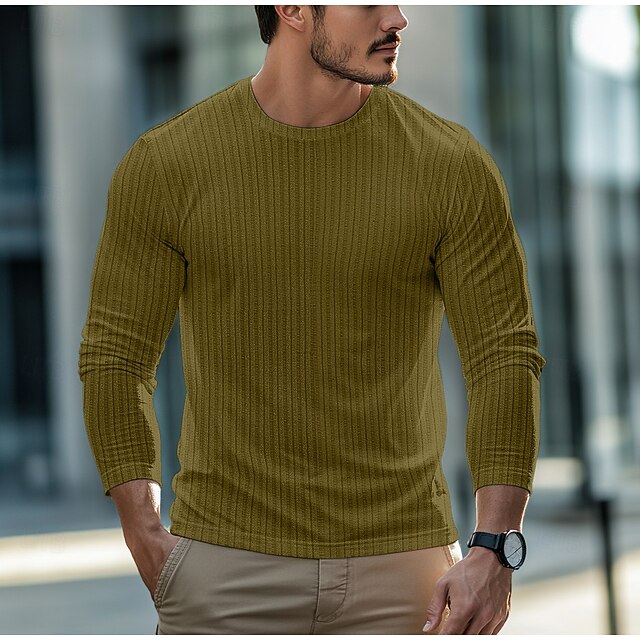 Men's T shirt Tee Solid Color Crew Neck Normal Outdoor Causal Long
