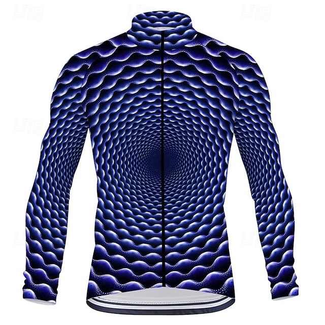  Men's Cycling Jersey 3D Long Sleeve Bike Tee Tshirt Top with 3 Rear Pockets Mountain Bike MTB Road Bike Cycling Quick Dry Front Zipper Wicking Sports Navy Blue Green Clothing Apparel