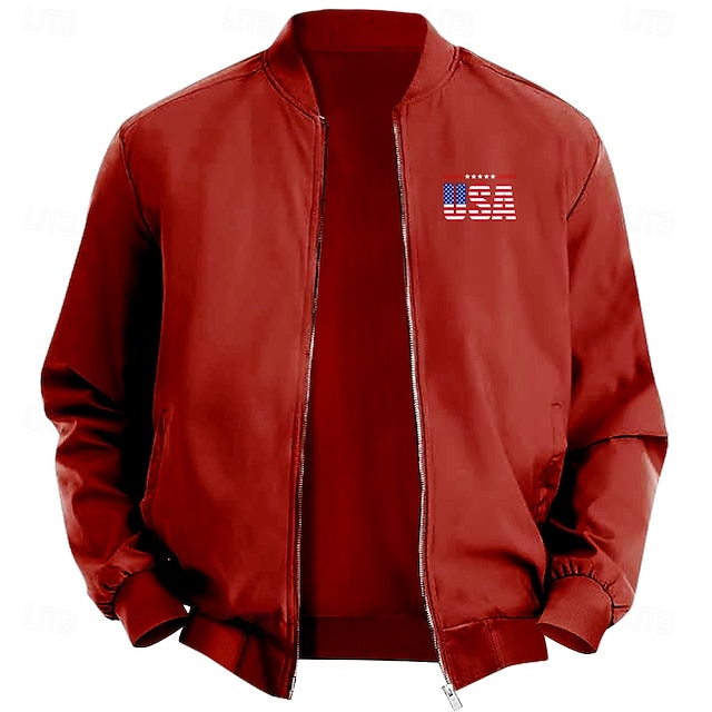  Homme Drapeau américain américain USA Bomber Manteau Décontractées Sport extérieur Usage quotidien Poches latérales Zip sur le devant Art graphique Automne Hiver Col Mao manche longue Noir Rouge Vert