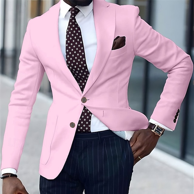  Herr Studenten Kavaj Företag Cocktailfest Bröllopsfest Mode Ledigt Vår & Höst Polyester Ensfärgat Knappar Ficka Bekväm Enkelknäppt Blazer Ljusrosa Vit Gul Rodnande Rosa