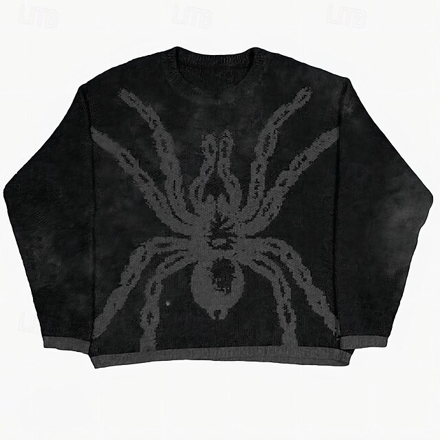 Men's Sweater Pullover Sweater Jumper Knit Sweater Ribbed Knit Regular Knitted Jacquard Spiders Crew Neck Retro Basic Street Daily Wear Clothing Apparel Fall & Winter Black M L XL4