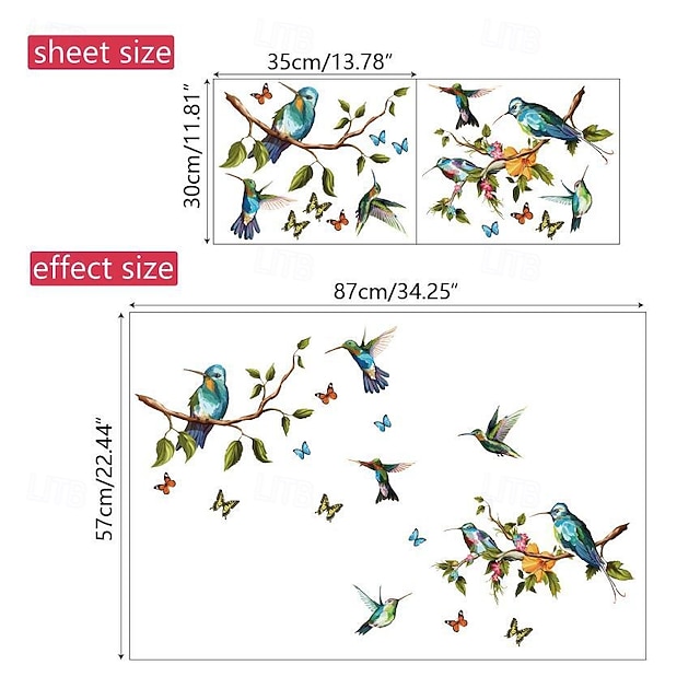 Curated visual reference: Visual Reference: 1 Set Of Hummingbird Wall Decals Peel And Stick Bird