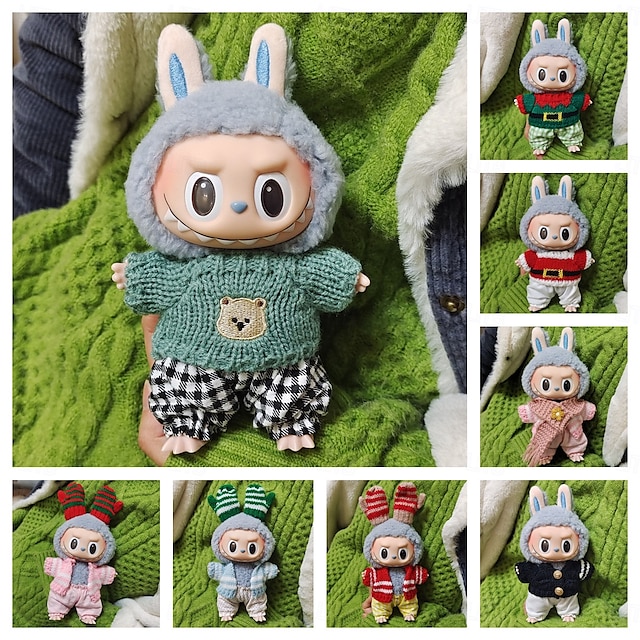  Conjunto de Roupas para Boneca de 7in/17cm Roupas de Pelúcia ForLabubu Suéter de Boneca (SEM Boneca)