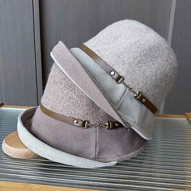  Hats Polyester / Cotton Blend Bowler / Cloche Hat Bucket Hat Fedora Hat Valentine's Day Casual Holiday Ladies Day Elegant Simple Retro With Buttons Pure Color Headpiece Headwear