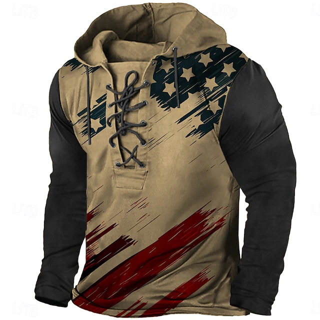 Men's American US Flag Patriotic Hoodie Hoodies Sweatshirt Fashion Cool Long Sleeve Hooded Sports Outdoor Brown Gray Drawstring Fall Winter Designer 5