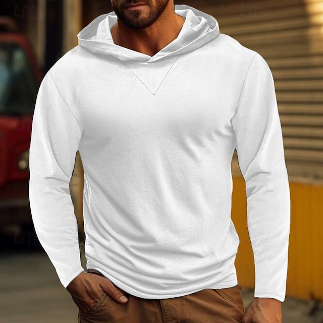  Homens Camiseta Moletom Manga Longa Com Capuz Primavera Outono & inverno Côr Sólida Tradicional / Vintage Com Capuz Ao ar livre Casa Desportos e Ar livre Branco Azul Marinha Cinzento Escuro Top Tee