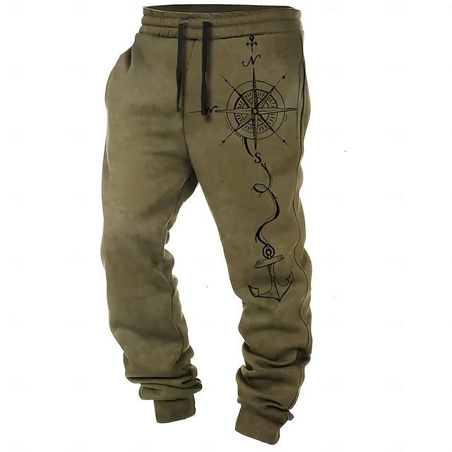 Men's Compass Sweatpants Joggers Pants Trousers Mid Waist Drawstring Elastic Waist Vintage Casual Outdoor Dailywear Pocket Spring Fall Winter 3D Print Black White Blue 8