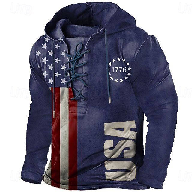 Men's American US Flag Hoodie Hoodies Sweatshirt Fashion Cool Long Sleeve Hooded Blue Drawstring Fall Winter Designer4