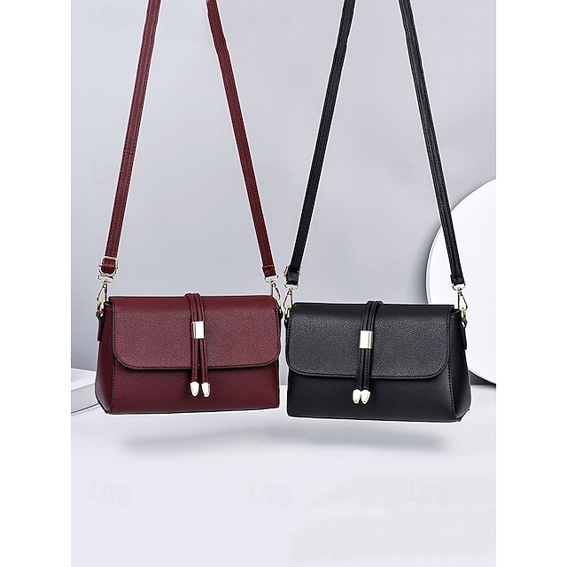  Women's Faux Leather Crossbody Bags in Black and Burgundy – Elegant Shoulder Bags for Everyday Use and Special Occasions